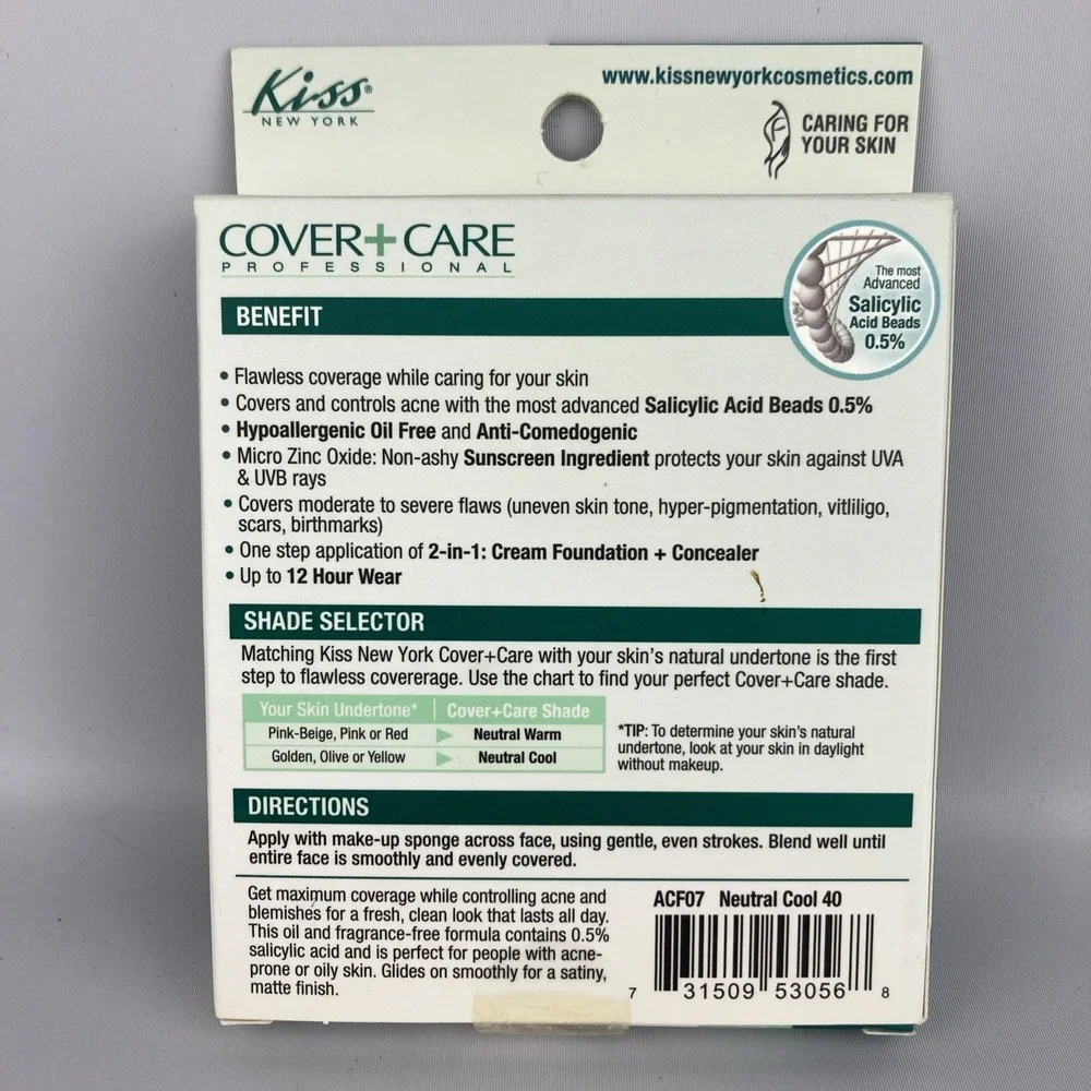 KISS Cover + Care 2-in-1 Cream Foundation + Concealer ACF07 Neutral Cool 40